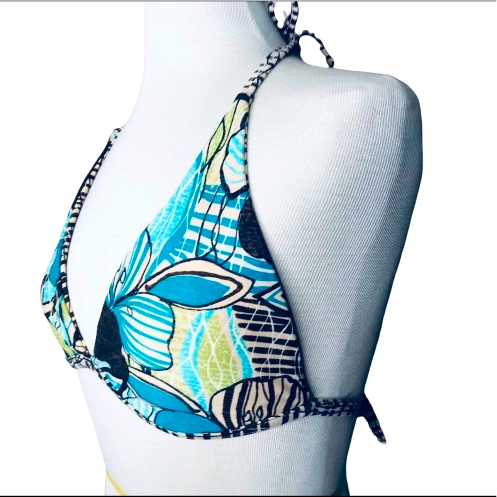 Reversible turquoise Art Deco padded bikini top L - Picture 5 of 13